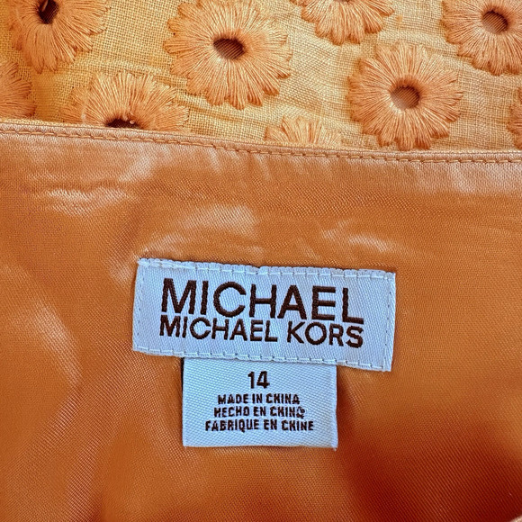 MICHAEL KORS Embroidered Floral Eyelet Linen Skirt | Size 14 Yellow Lined Boho - Picture 2 of 10